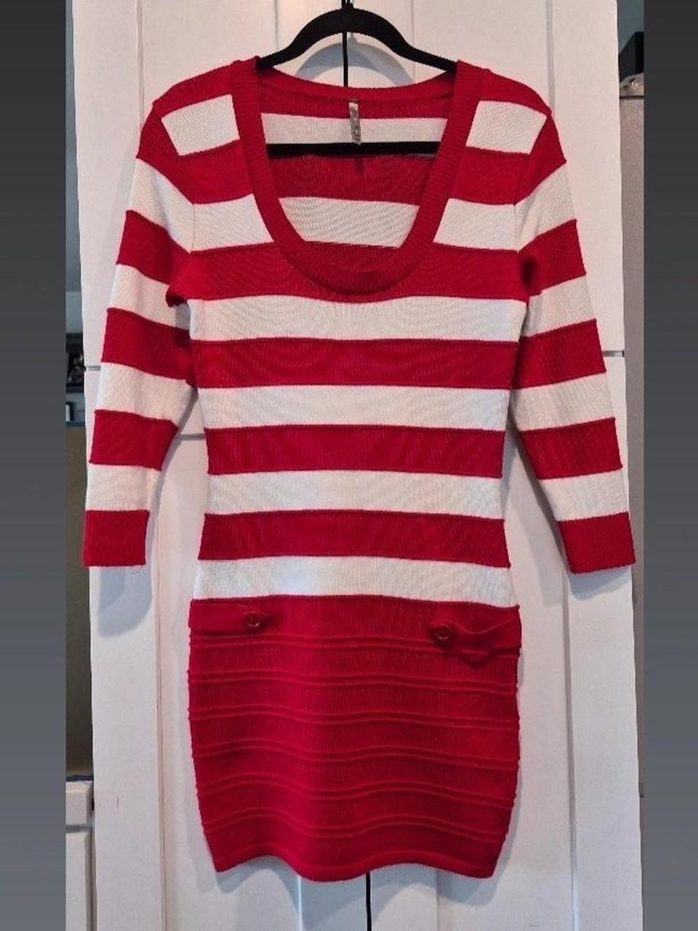 MOA USA Red & White Striped Knit Mini Dress